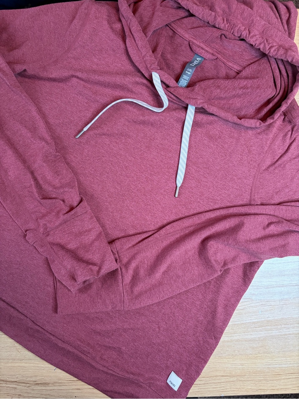 Vuori Halo Performance Hoodie Heather Merlot Maroon Thumbholes Sweatshirt Large